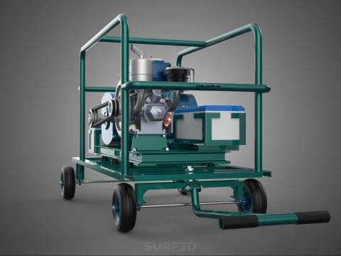 CONJUNTO GERADOR DE ENERGIA DE TURBINA CARRINHO MOTOR DIESEL ALTERNADOR D&Iacute;NAMO Modelo 3D