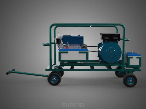 CONJUNTO GERADOR DE ENERGIA DE TURBINA CARRINHO MOTOR DIESEL ALTERNADOR D&Iacute;NAMO Modelo 3D