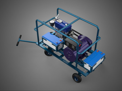WHEELED UTILITY CART ENGINE TWIN BATTERY POWER BANKS GENERATOR 3D Model