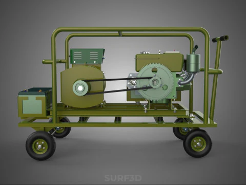 STANDARD GREEN ARMY MILITARY GENSET GENERATOR SET DIESEL ENGINE 3D Model