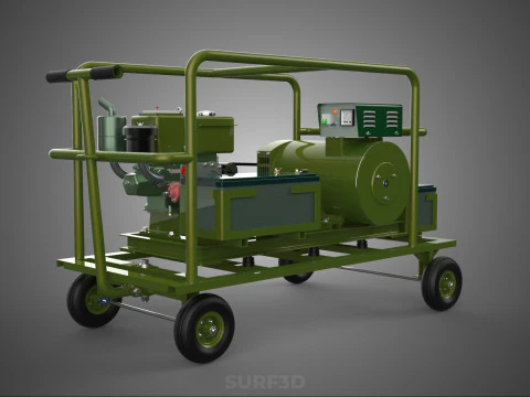 STANDARD GREEN ARMY MILITARY GENSET GENERATOR SET DIESEL ENGINE 3D Model