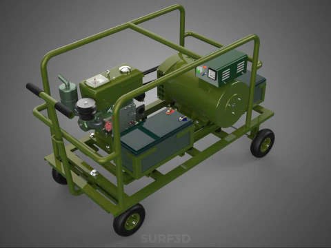 STANDARD GREEN ARMY MILITARY GENSET GENERATOR SET DIESEL ENGINE 3D Model