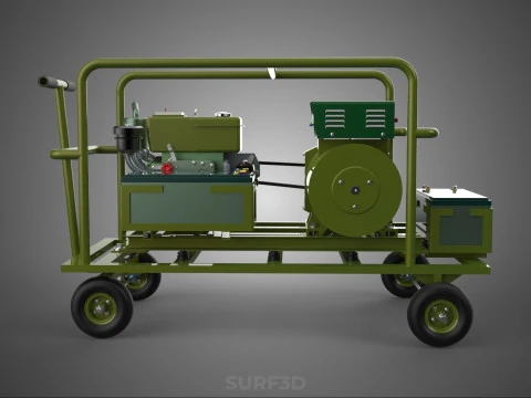 STANDARD GREEN ARMY MILITARY GENSET GENERATOR SET DIESEL ENGINE 3D Model