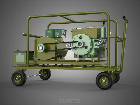 STANDARD GREEN ARMY MILITARY GENSET GENERATOR SET DIESEL ENGINE 3D Model