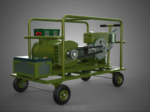 STANDARD GREEN ARMY MILITARY GENSET GENERATOR SET DIESEL ENGINE 3D Model