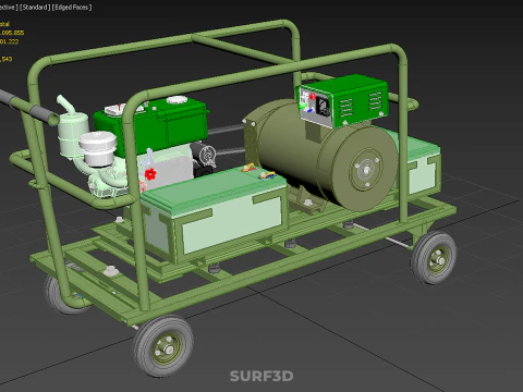 STANDARD GREEN ARMY MILITARY GENSET GENERATOR SET DIESEL ENGINE 3D Model