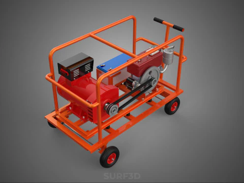 CAGE GENERATOR SET GENSET DIESEL ENGINE POWER DYNAMO ALTERNATOR 3D Model