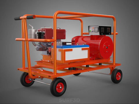 CAGE GENERATOR SET GENSET DIESEL ENGINE POWER DYNAMO ALTERNATOR 3D Model