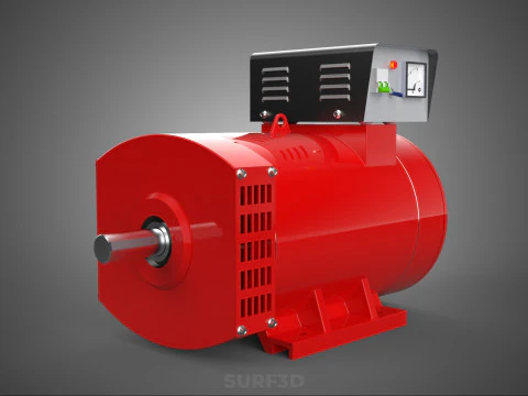 RED INDUSTRIAL AC GENERATOR ALTERNATOR DYNAMO MOTOR CONTROL BOX 3D Model