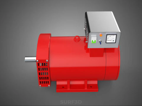 RED INDUSTRIAL AC GENERATOR ALTERNATOR DYNAMO MOTOR CONTROL BOX 3D Model