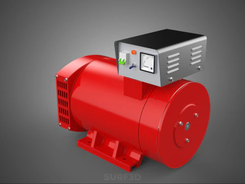 RED INDUSTRIAL AC GENERATOR ALTERNATOR DYNAMO MOTOR CONTROL BOX 3D Model