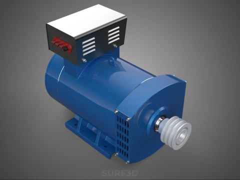 СИНИЙ ЭЛЕКТРИЧЕСКИЙ ГЕНЕРАТОР ДВИГАТЕЛЬ ГЕНЕРАТОРА ДИНАМО ШКИВ 3 КАНАВКИ 3D Модель