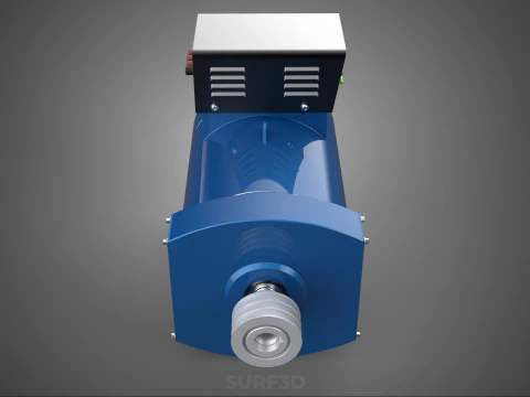 СИНИЙ ЭЛЕКТРИЧЕСКИЙ ГЕНЕРАТОР ДВИГАТЕЛЬ ГЕНЕРАТОРА ДИНАМО ШКИВ 3 КАНАВКИ 3D Модель