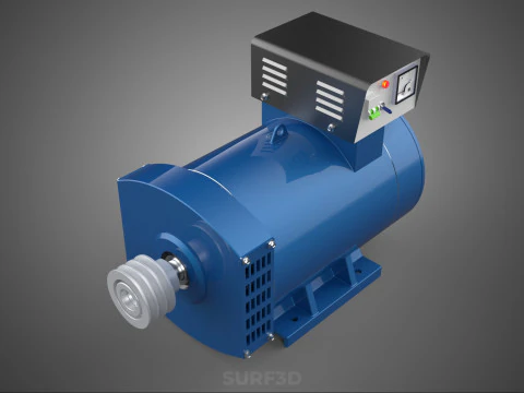 СИНИЙ ЭЛЕКТРИЧЕСКИЙ ГЕНЕРАТОР ДВИГАТЕЛЬ ГЕНЕРАТОРА ДИНАМО ШКИВ 3 КАНАВКИ 3D Модель