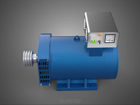 СИНИЙ ЭЛЕКТРИЧЕСКИЙ ГЕНЕРАТОР ДВИГАТЕЛЬ ГЕНЕРАТОРА ДИНАМО ШКИВ 3 КАНАВКИ 3D Модель