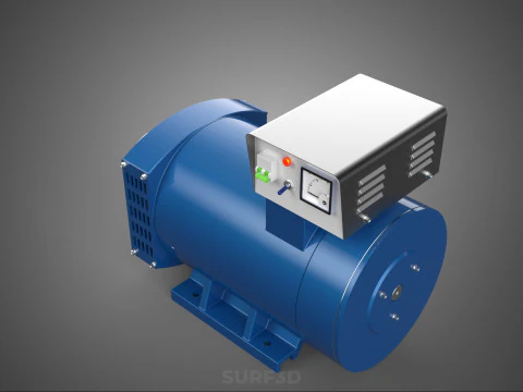 СИНИЙ ЭЛЕКТРИЧЕСКИЙ ГЕНЕРАТОР ДВИГАТЕЛЬ ГЕНЕРАТОРА ДИНАМО ШКИВ 3 КАНАВКИ 3D Модель