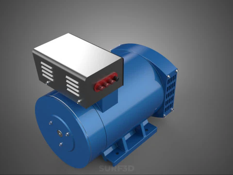 СИНИЙ ЭЛЕКТРИЧЕСКИЙ ГЕНЕРАТОР ДВИГАТЕЛЬ ГЕНЕРАТОРА ДИНАМО ШКИВ 3 КАНАВКИ 3D Модель