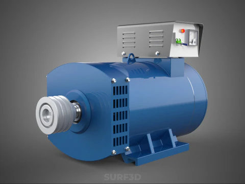 СИНИЙ ЭЛЕКТРИЧЕСКИЙ ГЕНЕРАТОР ДВИГАТЕЛЬ ГЕНЕРАТОРА ДИНАМО ШКИВ 3 КАНАВКИ 3D Модель