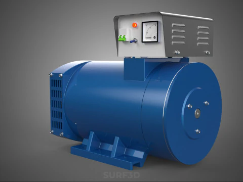 СИНИЙ ЭЛЕКТРИЧЕСКИЙ ГЕНЕРАТОР ДВИГАТЕЛЬ ГЕНЕРАТОРА ДИНАМО ШКИВ 3 КАНАВКИ 3D Модель