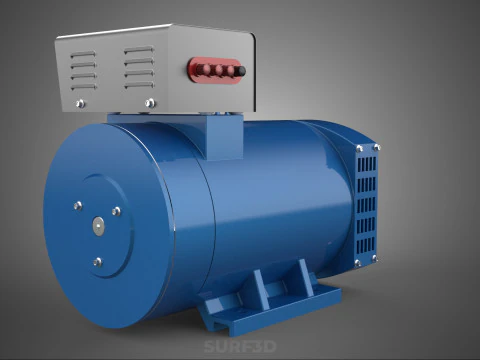 СИНИЙ ЭЛЕКТРИЧЕСКИЙ ГЕНЕРАТОР ДВИГАТЕЛЬ ГЕНЕРАТОРА ДИНАМО ШКИВ 3 КАНАВКИ 3D Модель