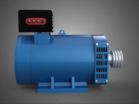 СИНИЙ ЭЛЕКТРИЧЕСКИЙ ГЕНЕРАТОР ДВИГАТЕЛЬ ГЕНЕРАТОРА ДИНАМО ШКИВ 3 КАНАВКИ 3D Модель