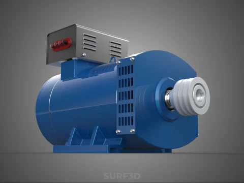 СИНИЙ ЭЛЕКТРИЧЕСКИЙ ГЕНЕРАТОР ДВИГАТЕЛЬ ГЕНЕРАТОРА ДИНАМО ШКИВ 3 КАНАВКИ 3D Модель