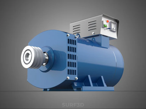 СИНИЙ ЭЛЕКТРИЧЕСКИЙ ГЕНЕРАТОР ДВИГАТЕЛЬ ГЕНЕРАТОРА ДИНАМО ШКИВ 3 КАНАВКИ 3D Модель