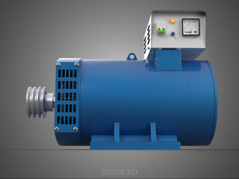 СИНИЙ ЭЛЕКТРИЧЕСКИЙ ГЕНЕРАТОР ДВИГАТЕЛЬ ГЕНЕРАТОРА ДИНАМО ШКИВ 3 КАНАВКИ 3D Модель