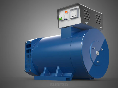 СИНИЙ ЭЛЕКТРИЧЕСКИЙ ГЕНЕРАТОР ДВИГАТЕЛЬ ГЕНЕРАТОРА ДИНАМО ШКИВ 3 КАНАВКИ 3D Модель