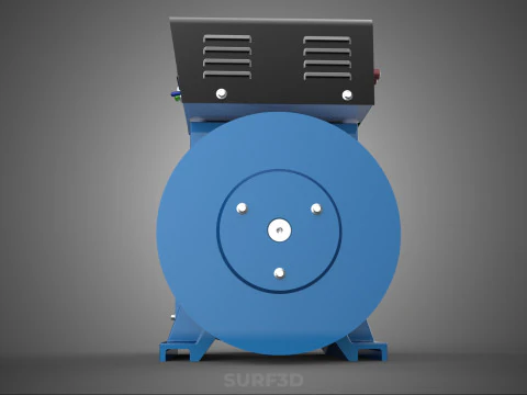 СИНИЙ ЭЛЕКТРИЧЕСКИЙ ГЕНЕРАТОР ДВИГАТЕЛЬ ГЕНЕРАТОРА ДИНАМО ШКИВ 3 КАНАВКИ 3D Модель