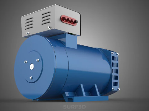 СИНИЙ ЭЛЕКТРИЧЕСКИЙ ГЕНЕРАТОР ДВИГАТЕЛЬ ГЕНЕРАТОРА ДИНАМО ШКИВ 3 КАНАВКИ 3D Модель