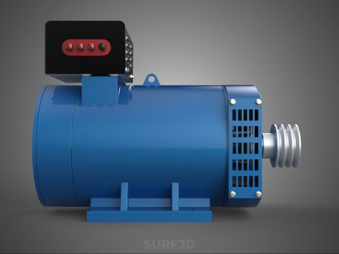 СИНИЙ ЭЛЕКТРИЧЕСКИЙ ГЕНЕРАТОР ДВИГАТЕЛЬ ГЕНЕРАТОРА ДИНАМО ШКИВ 3 КАНАВКИ 3D Модель