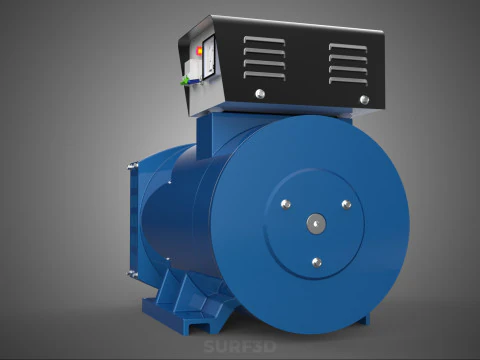 СИНИЙ ЭЛЕКТРИЧЕСКИЙ ГЕНЕРАТОР ДВИГАТЕЛЬ ГЕНЕРАТОРА ДИНАМО ШКИВ 3 КАНАВКИ 3D Модель