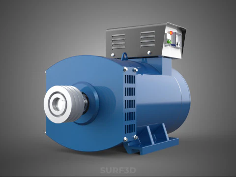СИНИЙ ЭЛЕКТРИЧЕСКИЙ ГЕНЕРАТОР ДВИГАТЕЛЬ ГЕНЕРАТОРА ДИНАМО ШКИВ 3 КАНАВКИ 3D Модель
