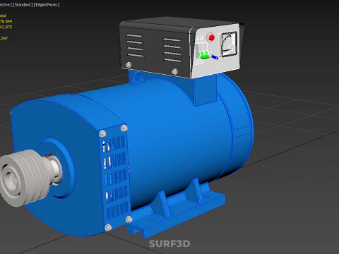 СИНИЙ ЭЛЕКТРИЧЕСКИЙ ГЕНЕРАТОР ДВИГАТЕЛЬ ГЕНЕРАТОРА ДИНАМО ШКИВ 3 КАНАВКИ 3D Модель