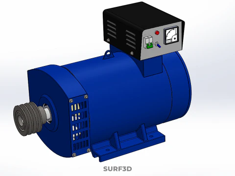 СИНИЙ ЭЛЕКТРИЧЕСКИЙ ГЕНЕРАТОР ДВИГАТЕЛЬ ГЕНЕРАТОРА ДИНАМО ШКИВ 3 КАНАВКИ 3D Модель