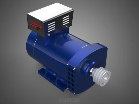 BLUE ELECTRICAL GENERATOR MOTOR ALTERNATOR DYNAMO SHEAVE 3 TRACK 3D Model