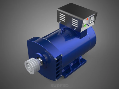 BLUE ELECTRICAL GENERATOR MOTOR ALTERNATOR DYNAMO SHEAVE 3 TRACK 3D Model