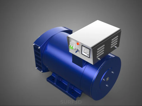 BLUE ELECTRICAL GENERATOR MOTOR ALTERNATOR DYNAMO SHEAVE 3 TRACK 3D Model