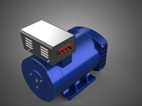 BLUE ELECTRICAL GENERATOR MOTOR ALTERNATOR DYNAMO SHEAVE 3 TRACK 3D Model