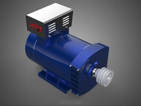 BLUE ELECTRICAL GENERATOR MOTOR ALTERNATOR DYNAMO SHEAVE 3 TRACK 3D Model