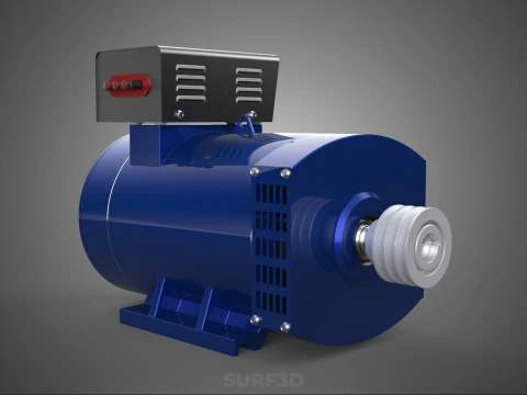 BLUE ELECTRICAL GENERATOR MOTOR ALTERNATOR DYNAMO SHEAVE 3 TRACK 3D Model