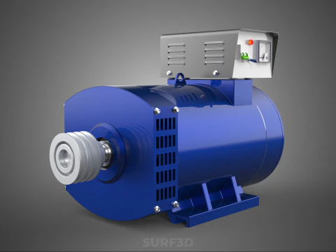 BLUE ELECTRICAL GENERATOR MOTOR ALTERNATOR DYNAMO SHEAVE 3 TRACK 3D Model