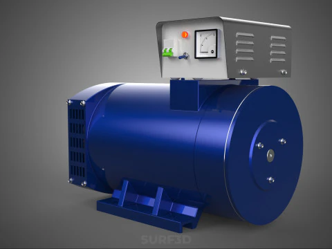 BLUE ELECTRICAL GENERATOR MOTOR ALTERNATOR DYNAMO SHEAVE 3 TRACK 3D Model