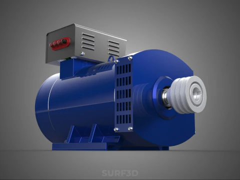 BLUE ELECTRICAL GENERATOR MOTOR ALTERNATOR DYNAMO SHEAVE 3 TRACK 3D Model