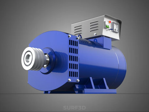 BLUE ELECTRICAL GENERATOR MOTOR ALTERNATOR DYNAMO SHEAVE 3 TRACK 3D Model