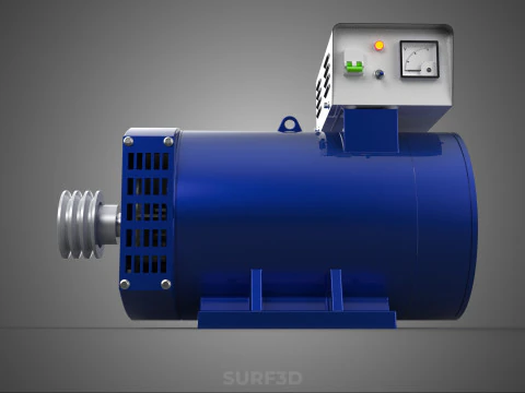 BLUE ELECTRICAL GENERATOR MOTOR ALTERNATOR DYNAMO SHEAVE 3 TRACK 3D Model