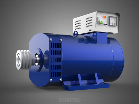 BLUE ELECTRICAL GENERATOR MOTOR ALTERNATOR DYNAMO SHEAVE 3 TRACK 3D Model