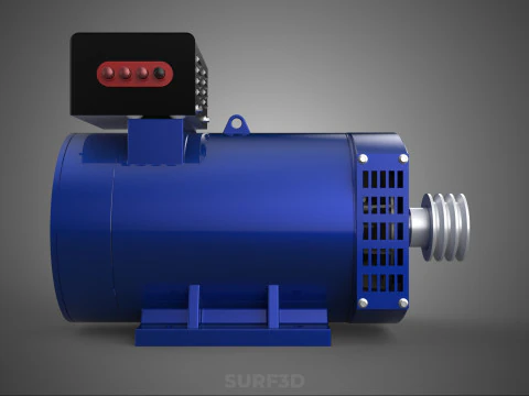 BLUE ELECTRICAL GENERATOR MOTOR ALTERNATOR DYNAMO SHEAVE 3 TRACK 3D Model