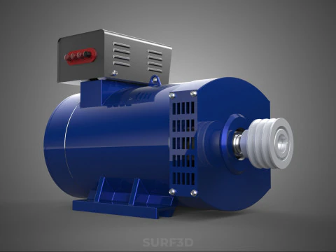 BLUE ELECTRICAL GENERATOR MOTOR ALTERNATOR DYNAMO SHEAVE 3 TRACK 3D Model